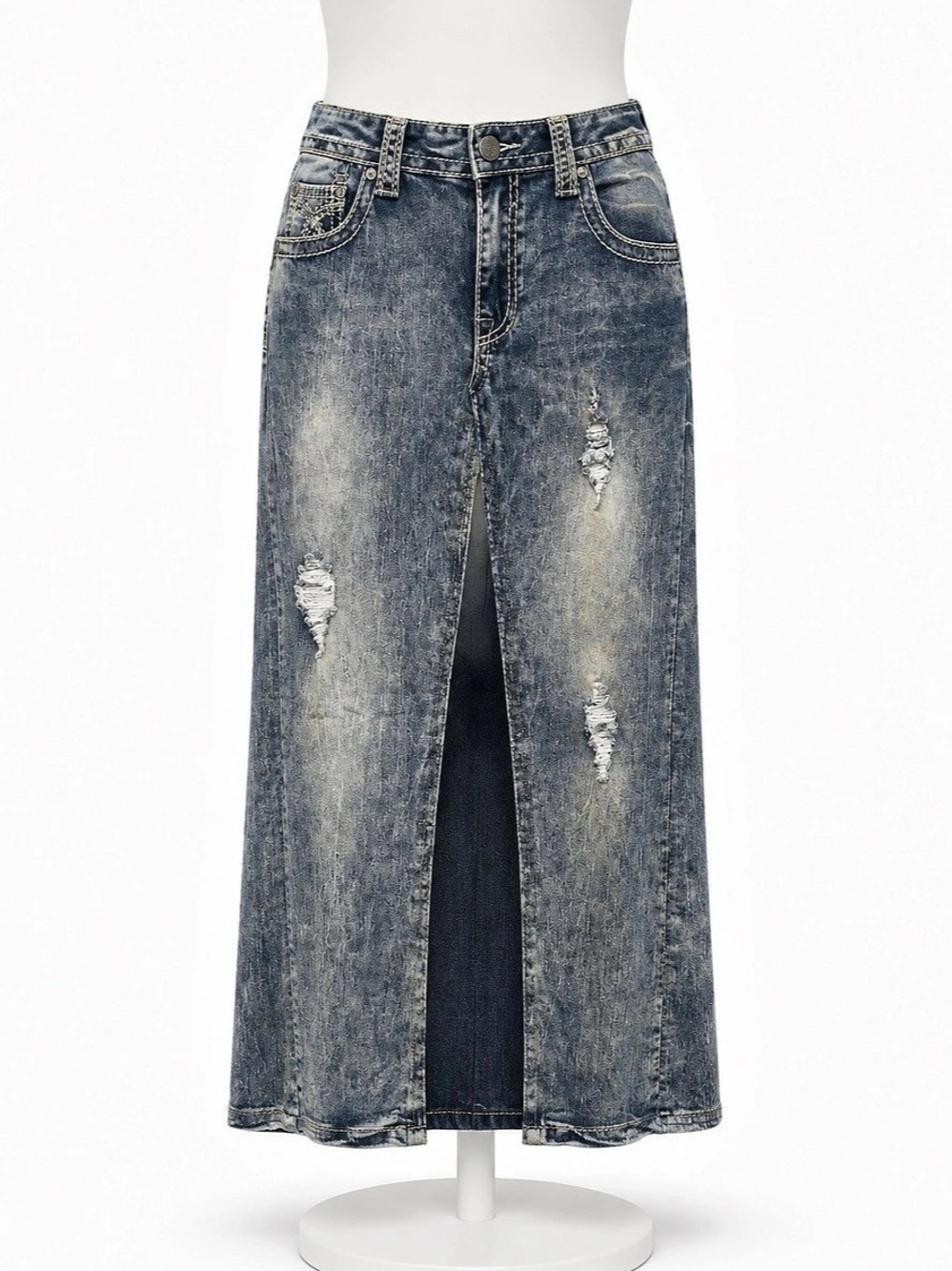 Premiere Denim by Rue21 Distressed Denim Maxi Skirt Redo Size 11/12